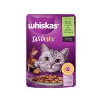 پوچ گربه ویسکاس با طعم میکس بره و مرغ در سس Whiskas Tasty Mix With Lamb & Chicken in Gravy وزن 85 گرم