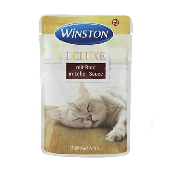 پوچ گربه وینستون با طعم گوشت گاو در سس جگر Winston Deluxe Beef in Liver Sauce وزن 85 گرم