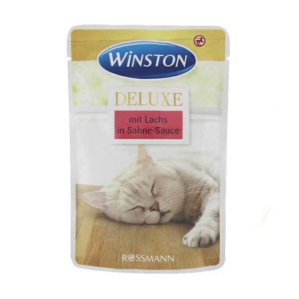 پوچ گربه وینستون با طعم ماهی سالمون در سس خامه Winston Deluxe Salmon in Cream Sauce وزن 85 گرم