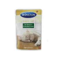 پوچ گربه وینستون با طعم گوشت گوزن در ژله زغال اخته Winston Deluxe Deer in Lingonberry Jelly وزن 85 گرم