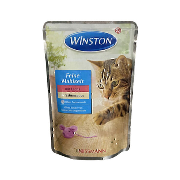 پوچ گربه وینستون با طعم ماهی سالمون در سس خامه Winston Salmon In Cream Sauce وزن 100 گرم