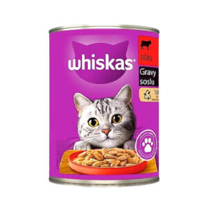 کنسرو غذای گربه ویسکاس با طعم گوشت گاو Whiskas Beef In Gravy وزن 400 گرم